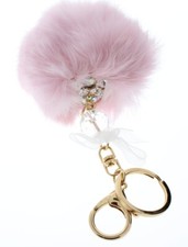 Rhinestone Bling Gold Tone Key Chain Fob Purse Charm Pom Pom Puff