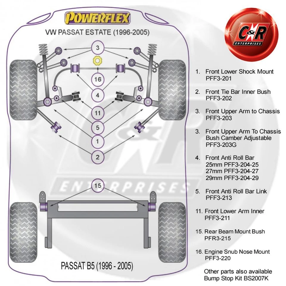 Powerflex Fr Control Superior Brazo Cojinetes Para VW Passat B5 Estate 1996-2005 - Imagen 2 de 4