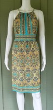 LONDON TIMES Yellow Turquoise Print Slinky Dress 4