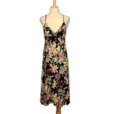 URBAN OUTFITTERS Women's Small Rooftop Slit Midi Dress Floral Linen Blend Y2K