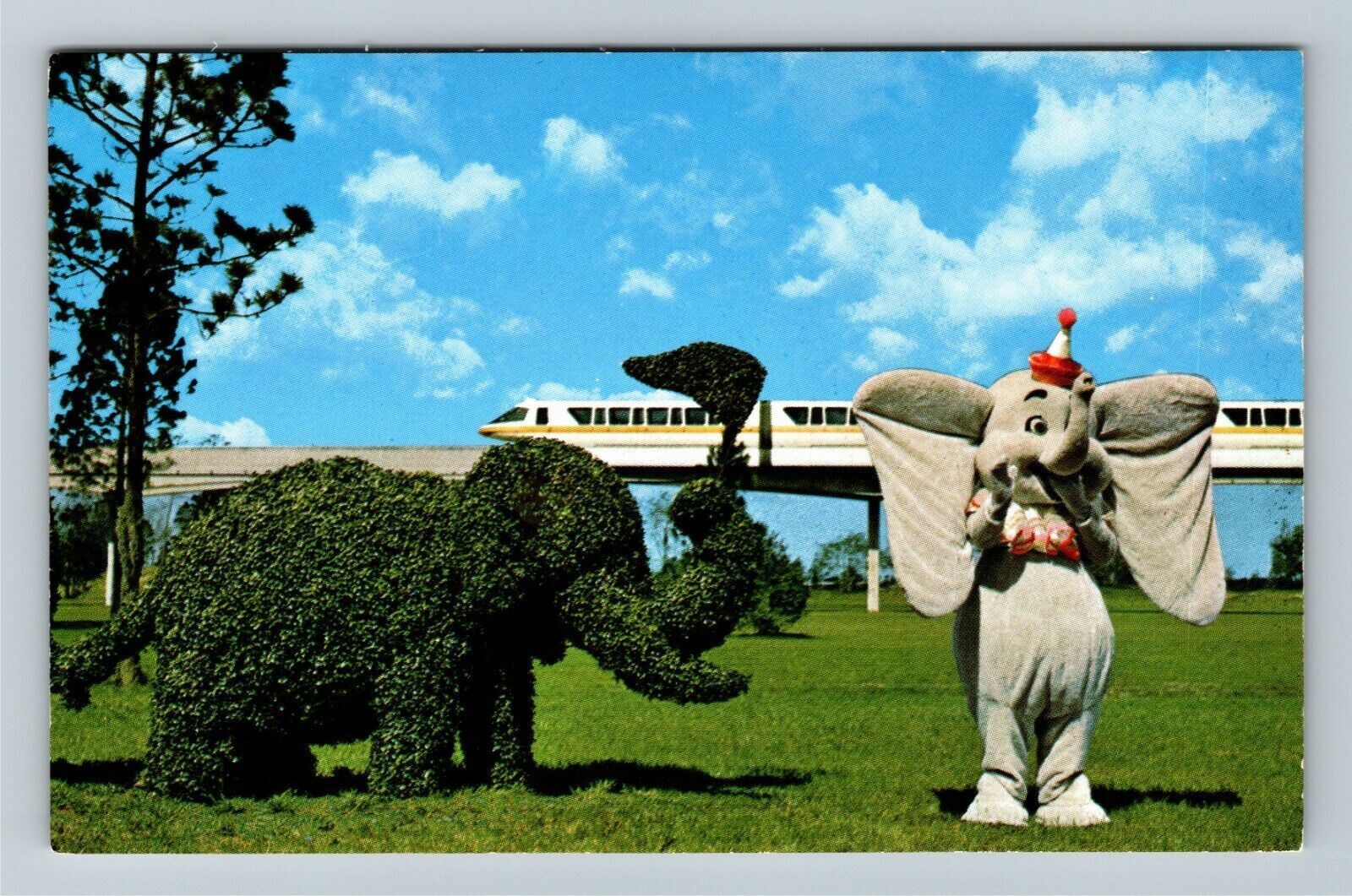 Orlando Florida Disneyworld Dumbo Topiary Shrub Chrome Monorail Vintage Postcard