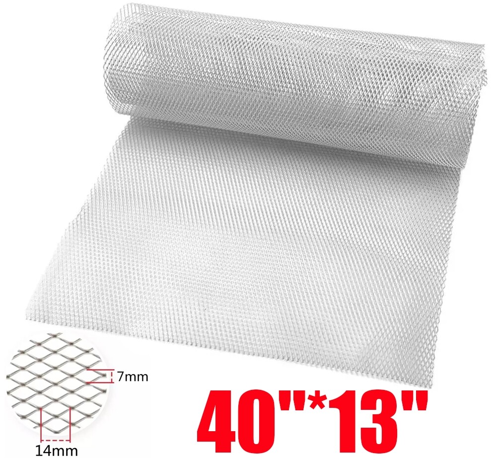 40”*13” Car Grill Mesh Spoiler Bumper Vent Auto Grille Insert Hole 7*14mm Silver