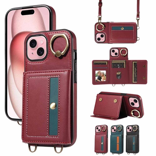 For iPhone 15 Pro Max 14 13 12 11 SE XR 7 8 Ring Stand Wallet Leather Case Cover - Picture 11 of 32