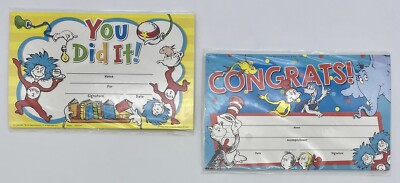 Dr Seuss Recognition Teacher Award Certificates 18 Count x2 Cat in Hat-Thing 1,2