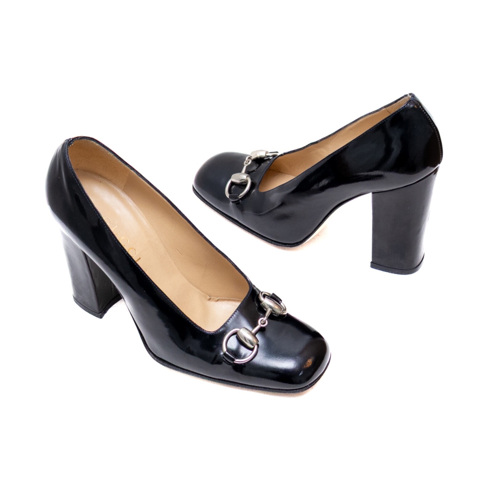 Vintage 1995 GUCCI Tom Ford Navy Patent Horsebit Pumps Size 7