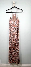 Nicole Miller Maxi Dress Leopard Print Tan & Black Satin Built in Shelf Bra S