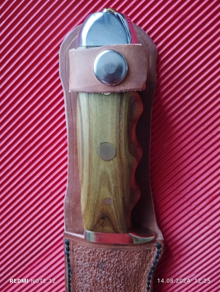 Jagdmesser Fahrtenmesser beidhändig Lederscheide Linkshänder Essigbaum Holz - Bild 3 von 4