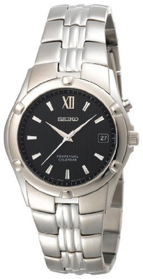Seiko SNQ067 Perpetual Calendar Silver Tone Black Dial Men's Watch