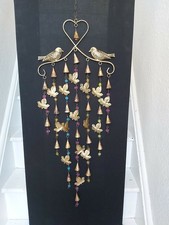 LARGE HANDMADE HANGING BIRD & LEAF WITH BELLS & COLOURED BEADS FROM INDIA