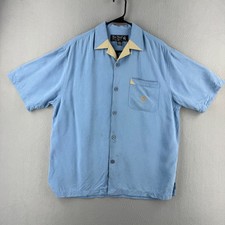 Vintage Nat Nast Shirt Mens Medium Blue 100 Silk Loop Collar Bowling 50s Style