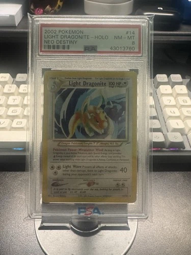 Pokemon Neo Destiny 2002 Light Dragonite Holo Card #14 PSA 8 English