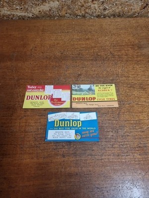 3 x Oldtimer Dunlop Reifen Fahrrad Motorrad Auto Löscher Werbung Prospekt Garage 