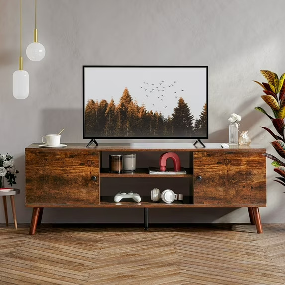 For 55-60&rdquo; Tvs, 2 Storage Cabinets, Adjustabl