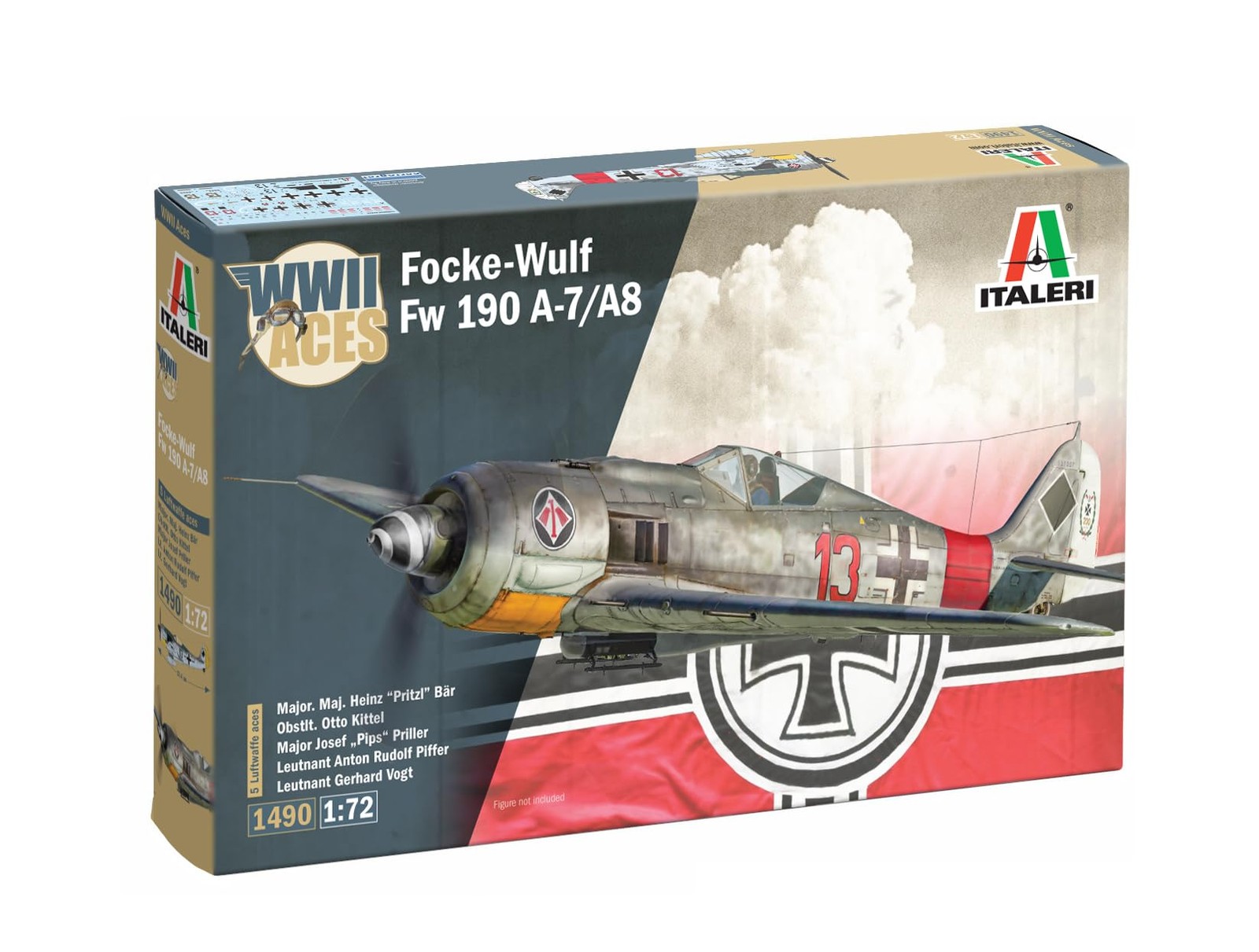 Italeri 1490 Focke Wulf 190 A-7/A-8 Aces, Maßstab 1:72, Plastic Model Kit/Kunsts