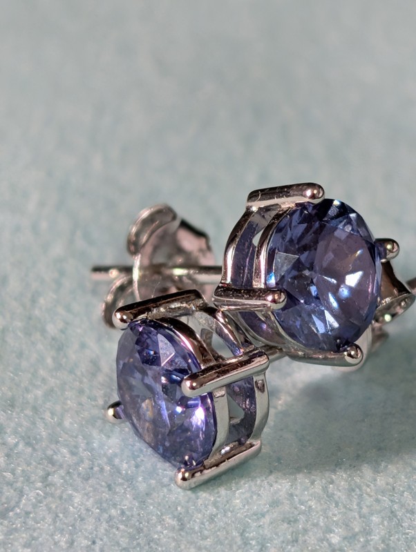 925 Silver Cubic Zirconia Tanzanite Round Women's Earrings