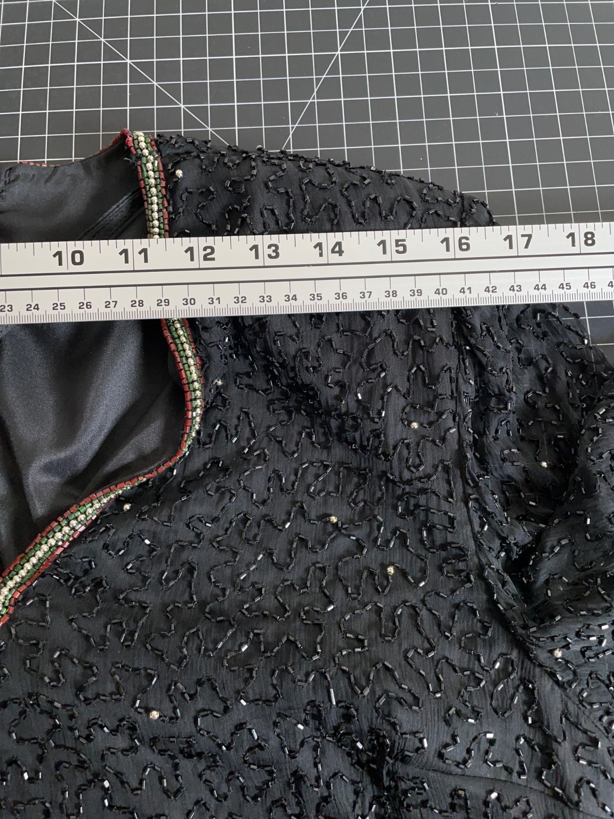 Laurence Kazar Beaded Sequin Top Women's Large Black Poinsettia Silk Holiday