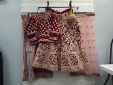 New Tayef Sharee Ghar Maroon  Gold Indian Wedding/Party Heavy Velvet Lehenga