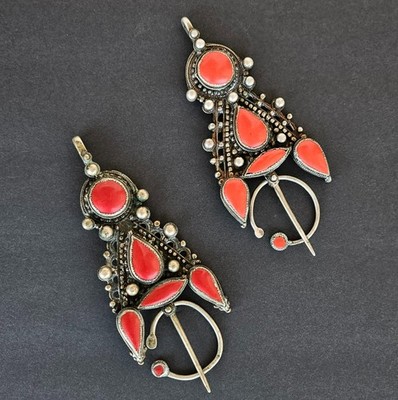 Antique Silver Tone Large Fibula Kabyle Brooch Berber Tribal Jewelry Brooch
