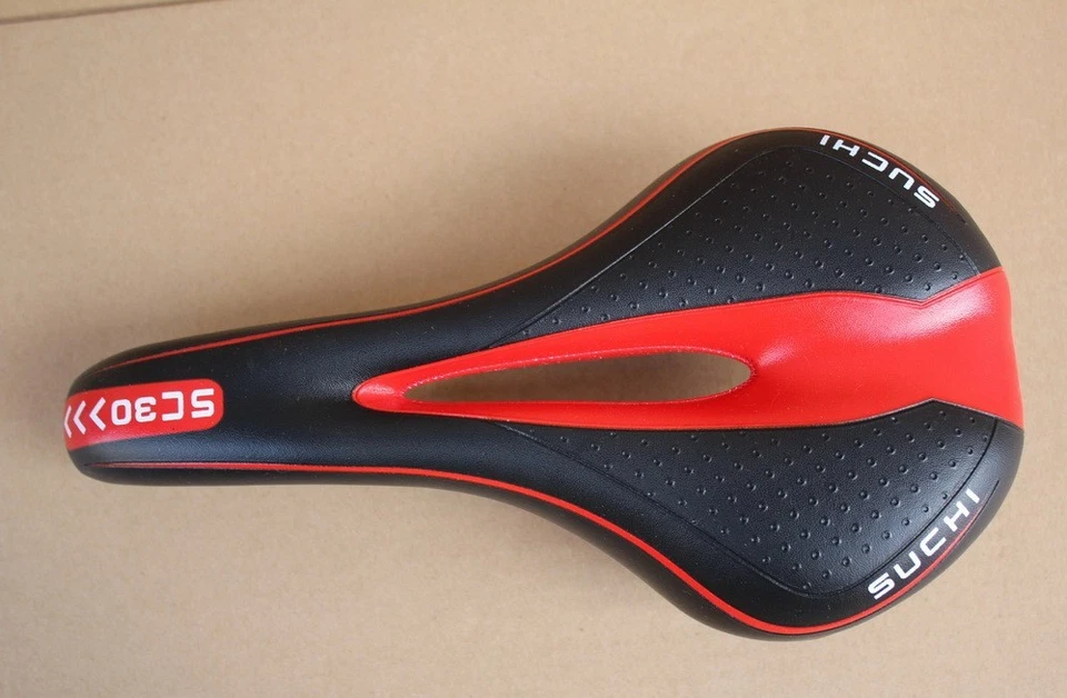 Almohadilla de sillín de bicicleta de carreras carretera MTB sillines de bicicleta de montaña asiento hueco negro rojo Foto 2 de 2