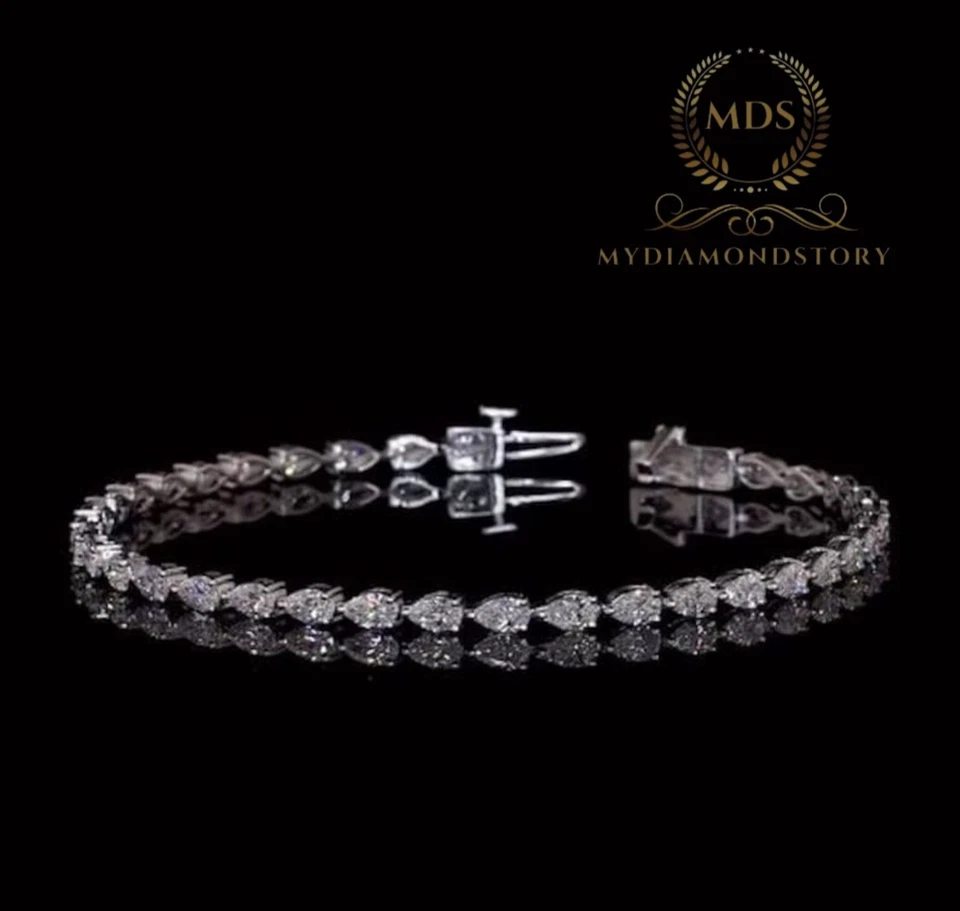 7' Inch Long Tennis Wedding Bracelet 6 CT Pear Cut Solid 14K White Gold For Her - Image 2 of 4