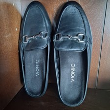Vionic Adeline Black Leather Horsebit Mule Loafers TVW5056 Womens 8