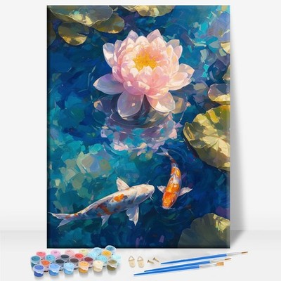 KOI Fish Pond Animal Framed Canvas DIY Paint by Numbers Kit Bar Cafe Cave Hom...