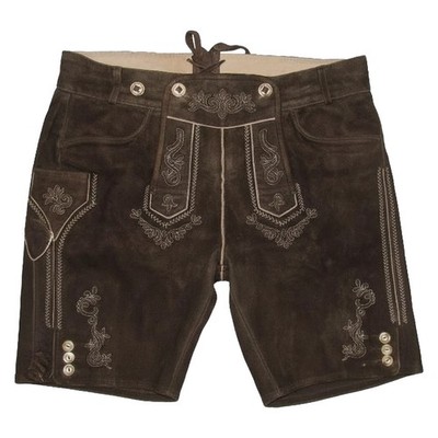 Herren Oktoberfest Trachten braune Lederhose Shorts Bayrisch Trachtenshorts