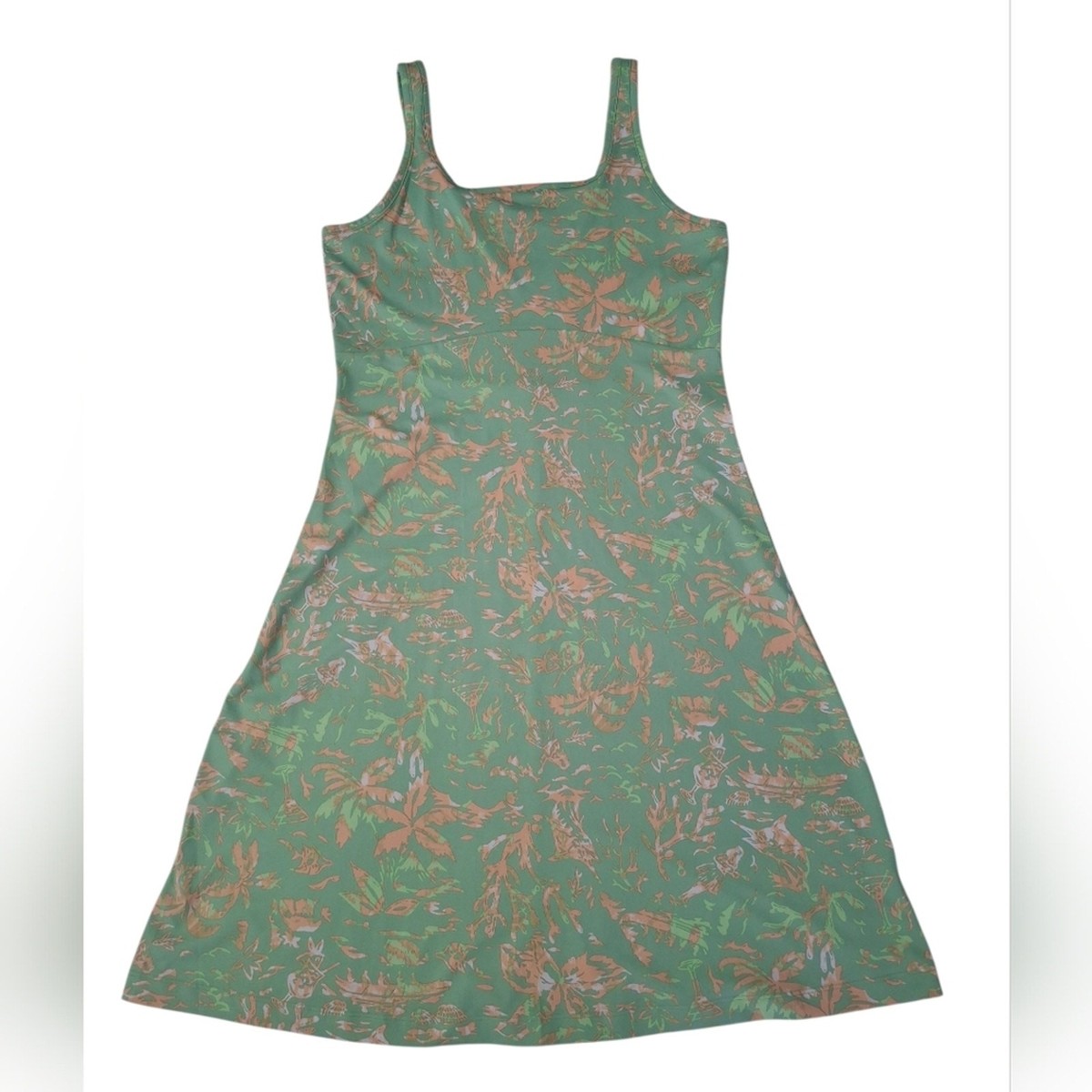 green and peach dress Peach Kuno Print Georgette Long Trapese Dress 14 / REGULAR main image 0