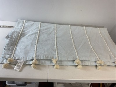 Anthropologie Light blue striped tasseled Shower Curtain  Airy neutral