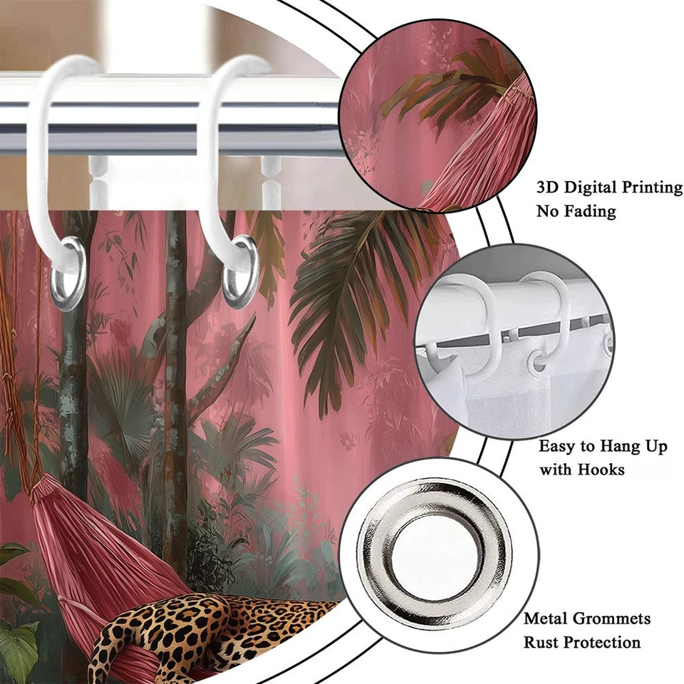 Pink Leopard Shower Curtain Set Stylish Animal Print Bathroom Decor - Image 3 of 4