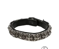 Chrome Hearts Zero Pyramid Bracelet Leather 60.4g Black × Silver bangle