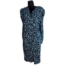 Lark & Ro Womens Green Floral Ditsy Faux Wrap Midi Dress Long Sleeve Size M