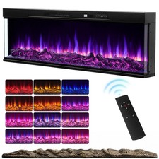 50"/60" 3 Sided Panoramic Electric Fireplace with 12 LED Flames & Remote Control