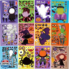 60 Sheets Halloween Stickers Crafts for Kids - Make-A-Pumpkin/Spider/Skeleton