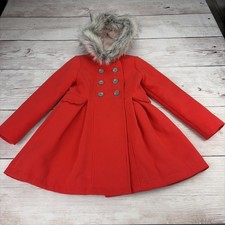 Cat Jack Red Girl's S 6/6x Jacket Pea Coat Faux Fur Trimmed Hood Free Ship