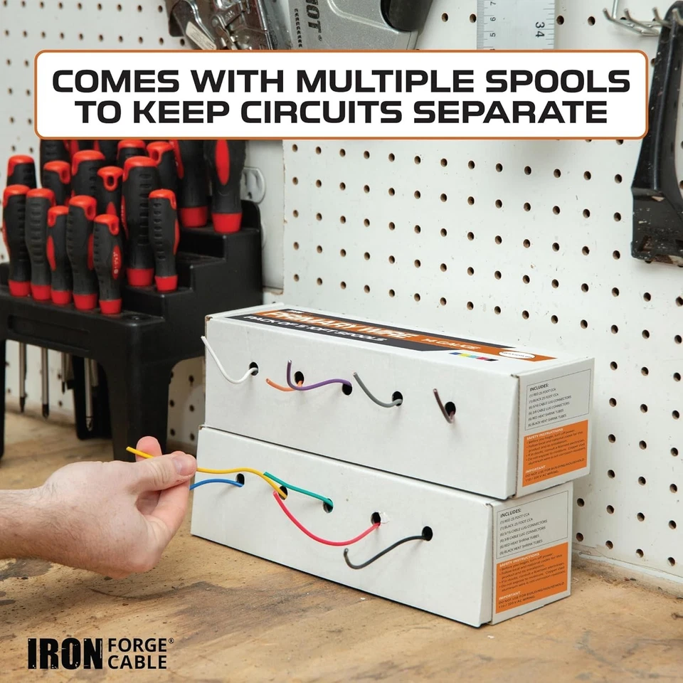Iron Forge Cable 14 Gauge Wire - 10 Roll Assortment Pack Automotive Wiring Kit w - Image 3 of 4