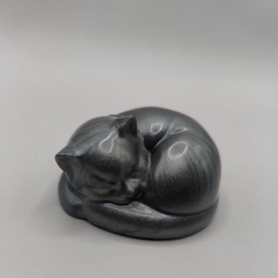 Hausgemachte kleine Harzstatue schlafendes Kätzchen Katze dunkelgrau glänzend UK Verkäufer Geschenk