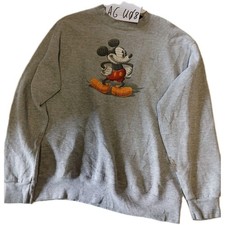 Disney Mickey Mouse Graphic Grey Crewneck Sweatshirt Typographic Print AGU-08