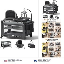 Pack and Play with Bassinet - 7 in 1 One-Step Setup Bedside Crib