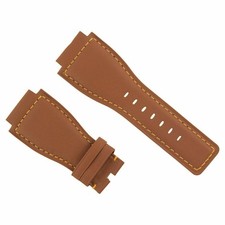 24MM GENUINE LEATHER STRAP SMOOTH BAND FOR BELL  ROSS BR-01-03 TAN ORANGE STIT