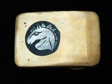 QB01145 VINTAGE 1970s  HORSE  ABALONE  SOLID BRASS SOUTHWESTERN DESIGN BUCKLE