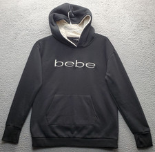 Bebe Sport Hoodie Womens Large Black Fleece Lined Sherpa Hood Kangaroo Pockets