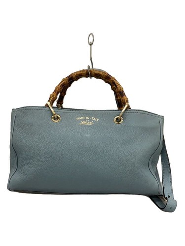 GUCCI handbag bamboo shopper leather Blue Used