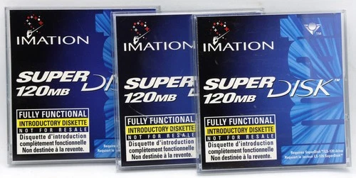 3 Imation 120MB Super Disks (2 are new but opened). LS-120