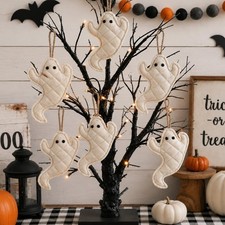 6 Pcs Halloween Ghost Hanging Decor, 6.5 Inch Quilted Ghost Tree Ornaments