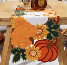 Thanksgiving Table Runner Embroidery Cutout Pumpkin Fall Table Runners