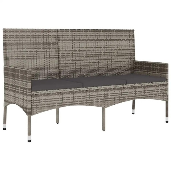 Gartenbank 3-Sitzer Mit Kissen Grau Poly Rattan-image