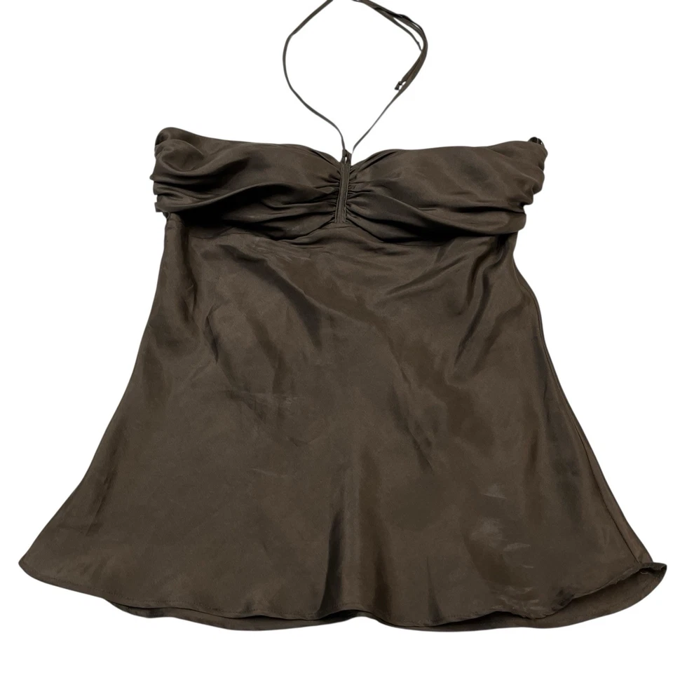 Arden B Y2K Tank Top Womens M Brown Silk Babydoll Cami Smocked Fairy Whimsigoth - Image 3 of 4