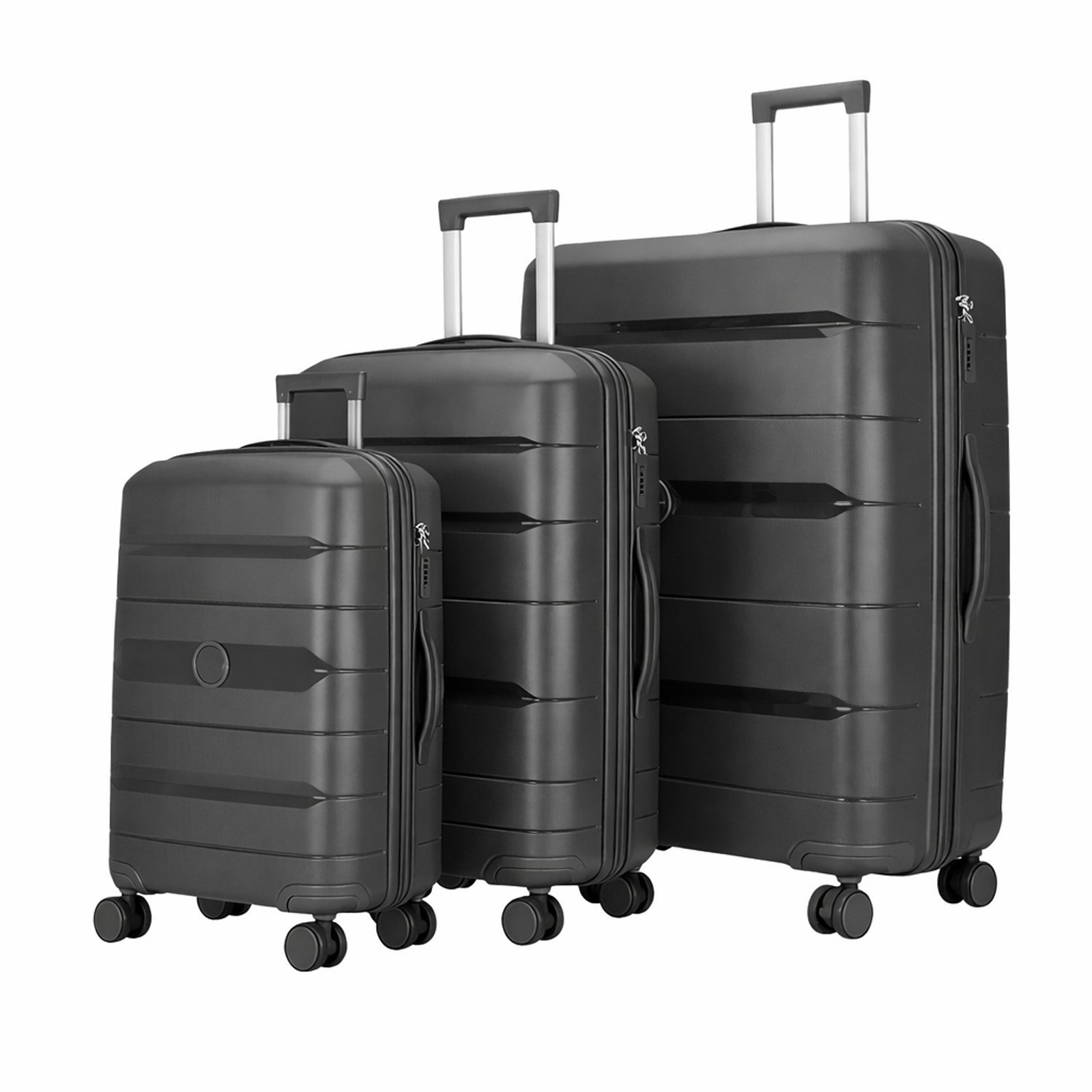 Set de 3 valises rigides Avizar gris anthracite avec roulettes pivotantes de 55 à 75 cm