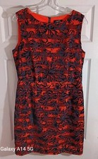 TAHARI ARTHUR S LEVINE Women's Orange Flocked Lace A-Line Dress size 12 - EUC